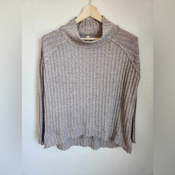 Free People Waffle Knit Long Sleeve Mock Neck size medium - Picture 2 of 8